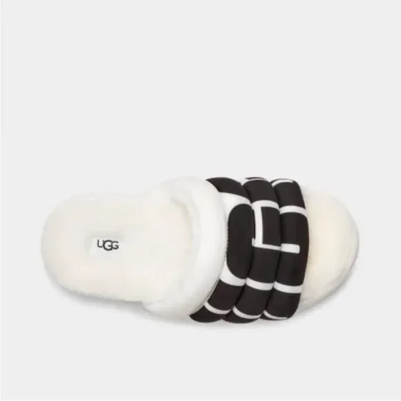 NWT Ugg maxi slide logo quilted puff platform slipper sandals white black retro - Picture 5 of 13